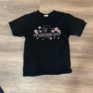 A Bathing Ape Black T-Shirt with Pink Floral Accents